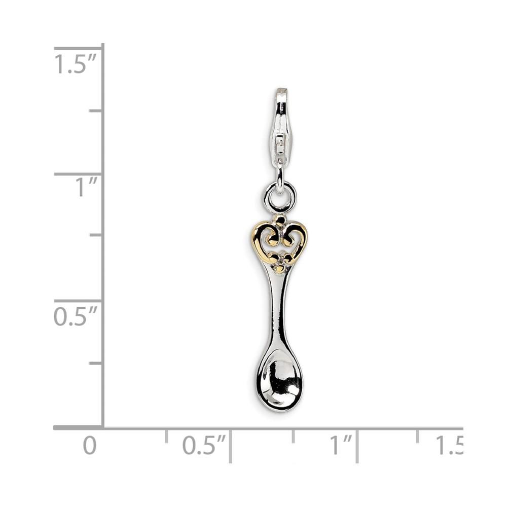 Jewelryweb Sterling Silver Gold-Flashed 3-D Spoon With Lobster Clasp Charm - Measures 32x6mm