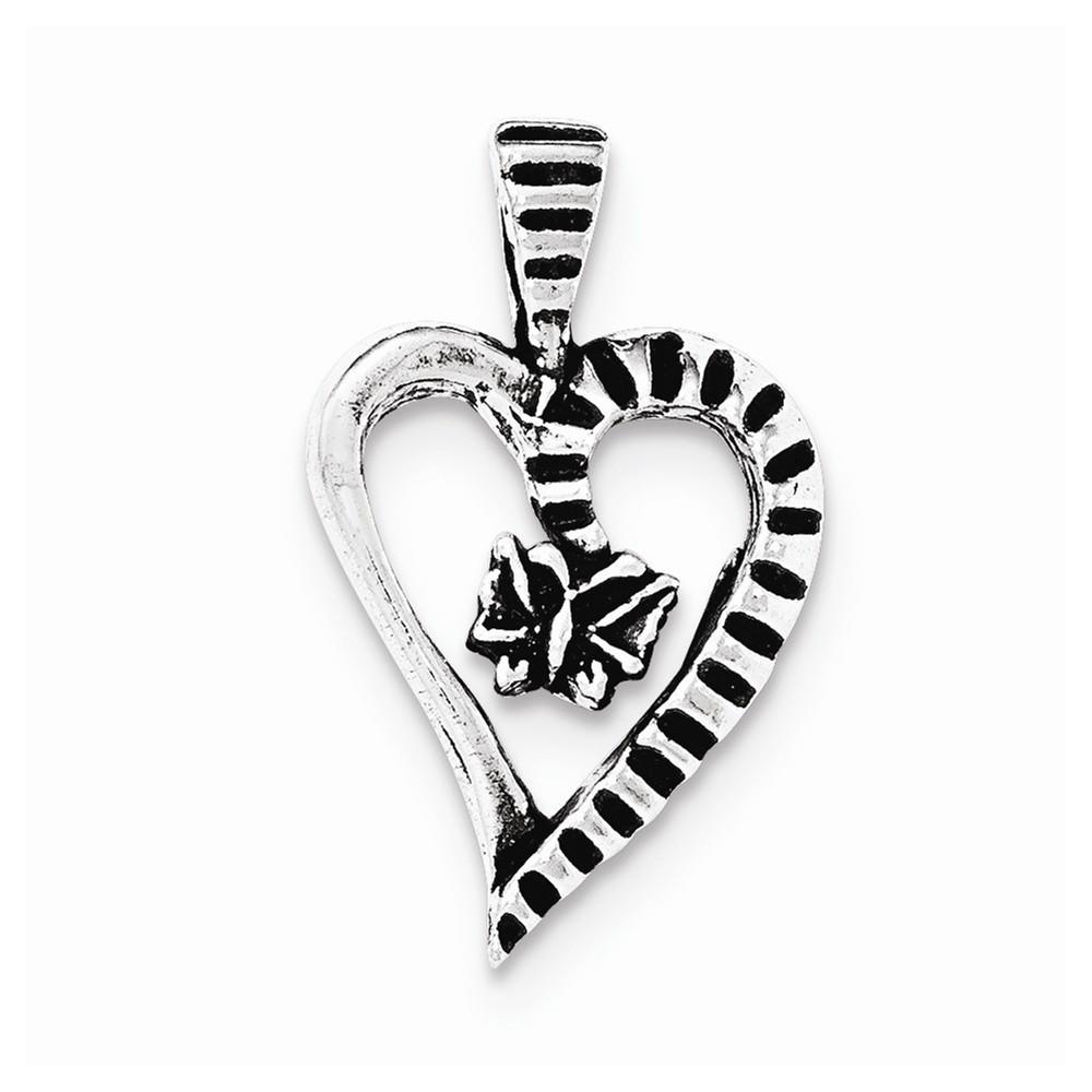 Jewelryweb Sterling Silver Antiqued and Textured Cut-out Heart Butterfly Chain Slide - Measures 27x16.5mm Wide
