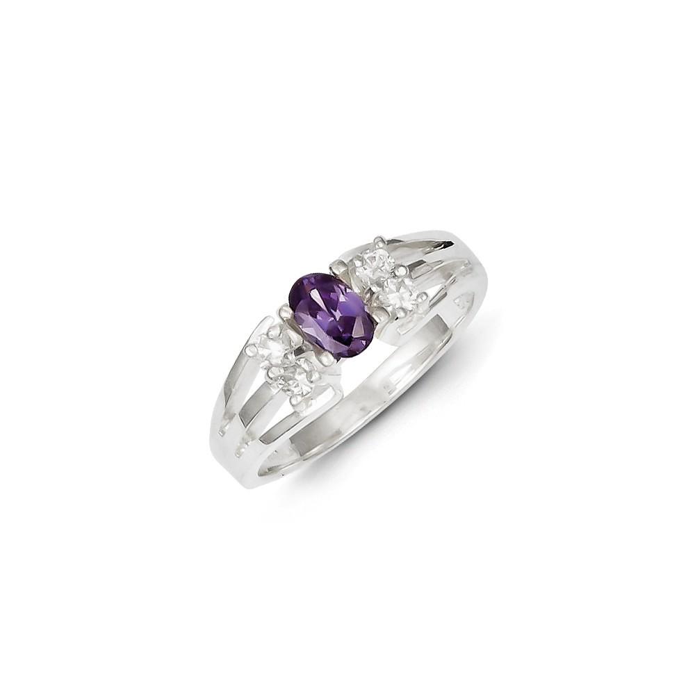 Jewelryweb Sterling Silver Purple Oval Cubic Zirconia With Cubic Zirconia Stones Ring - Size 6