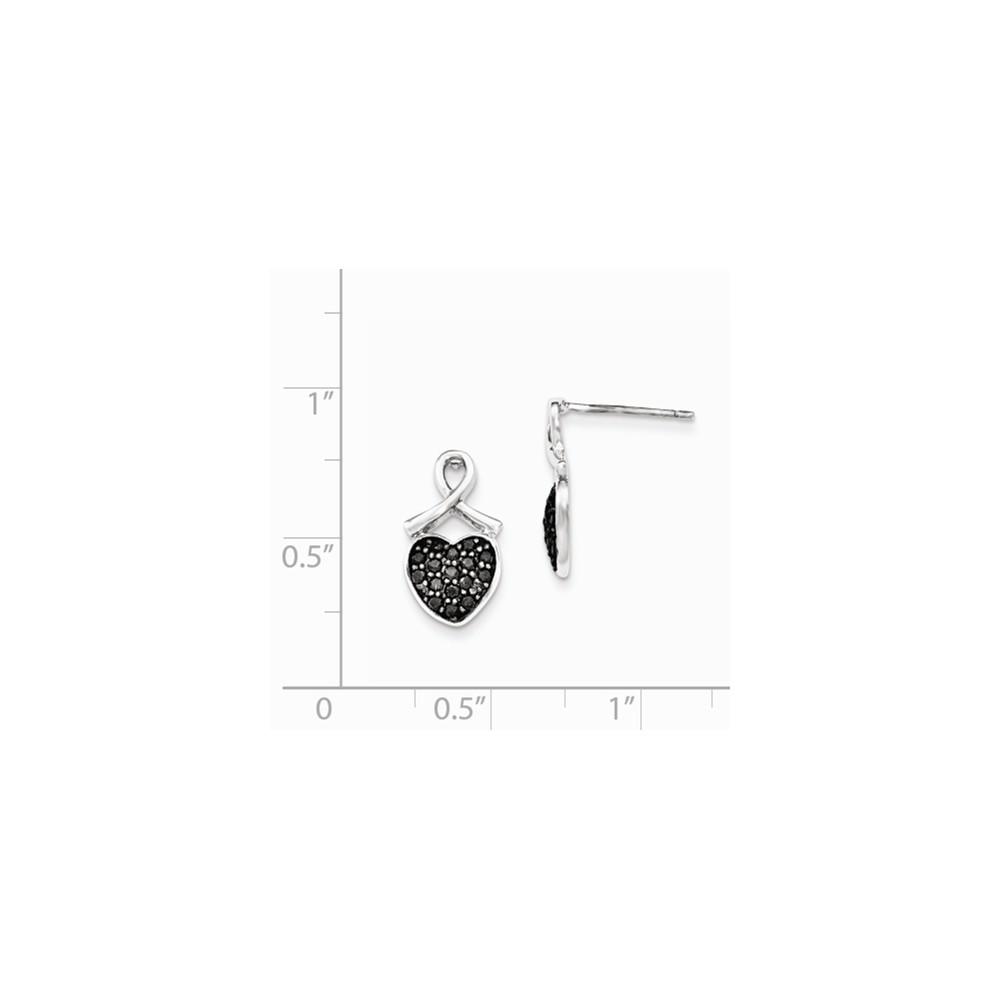 Jewelryweb Sterling Silver Polished Black Cubic Zirconia Heart Post Earrings