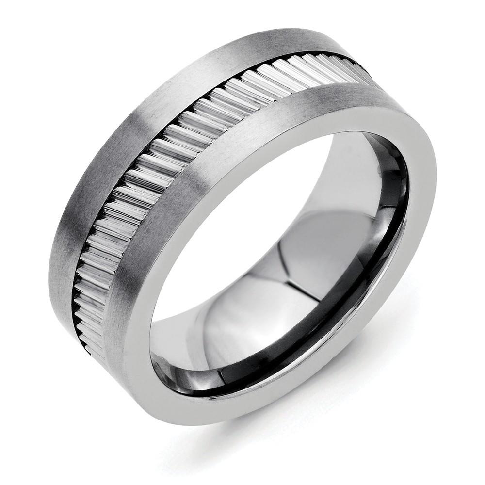 Jewelryweb Stainless Steel Base With Sawtooth Accent 8mm Polished Flat Band Ring - Size 8