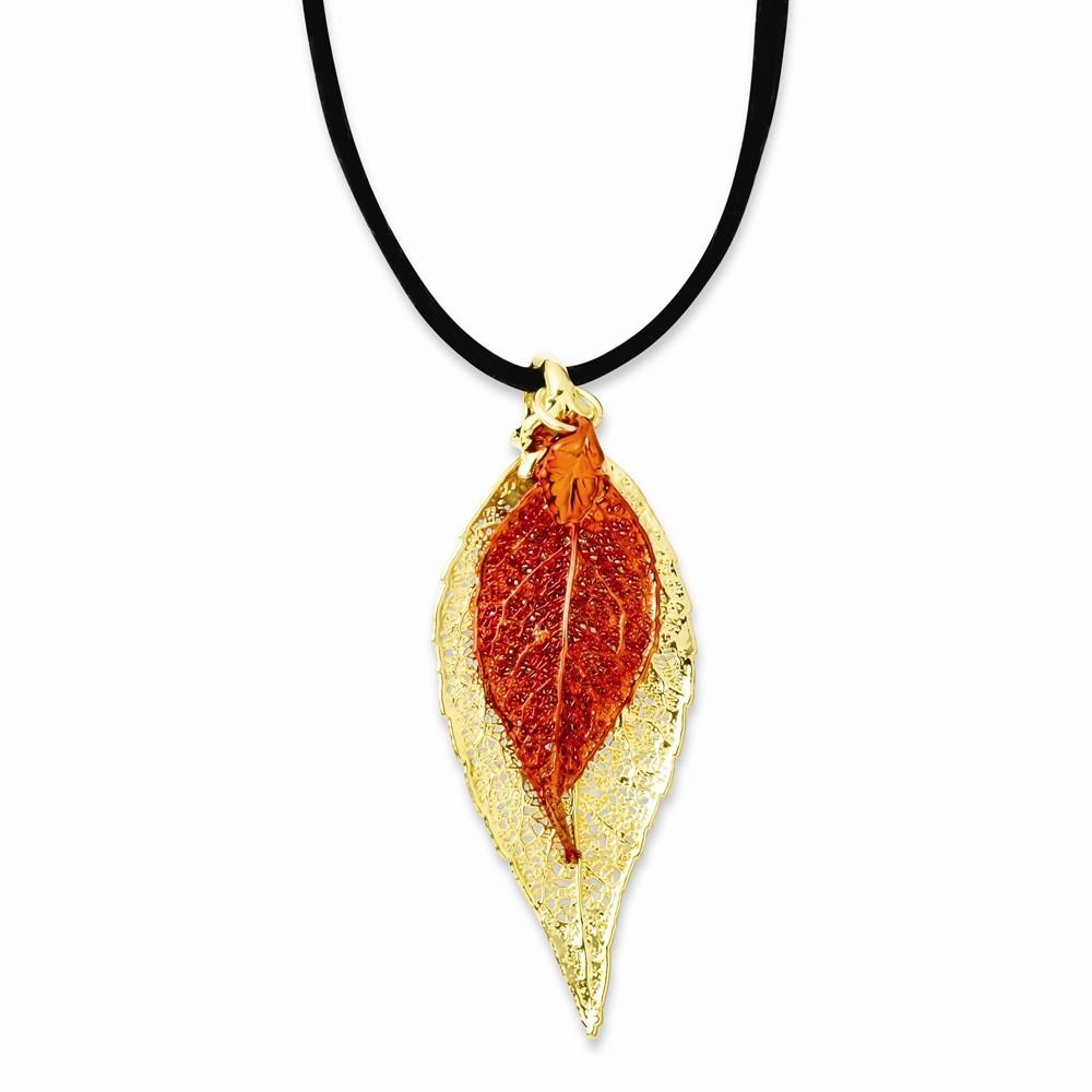 Jewelryweb 24k Gold Iridescent Copper Dipped Double Evergreen Leaf Necklace - 20 Inch