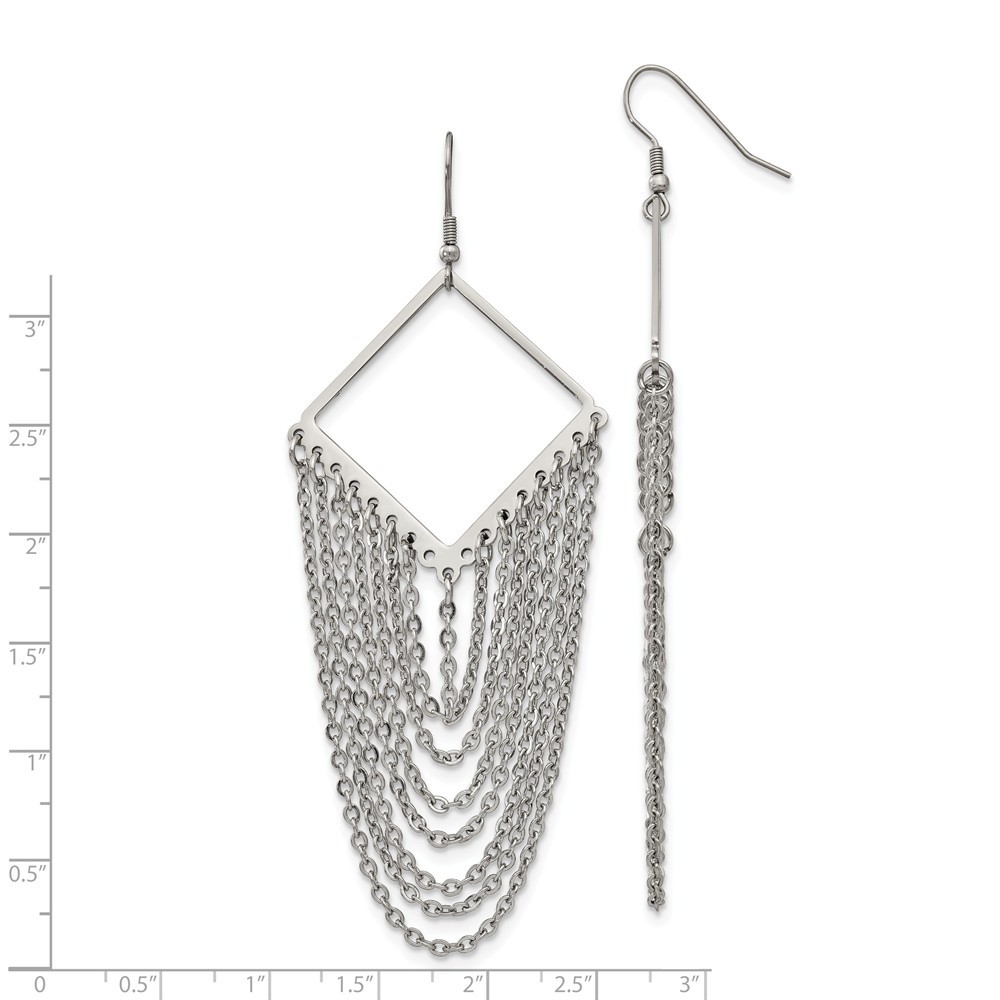 Jewelryweb Stainless Steel Diamond Shape With Dangle Chain Earrings - Measures 85x38mm Wide