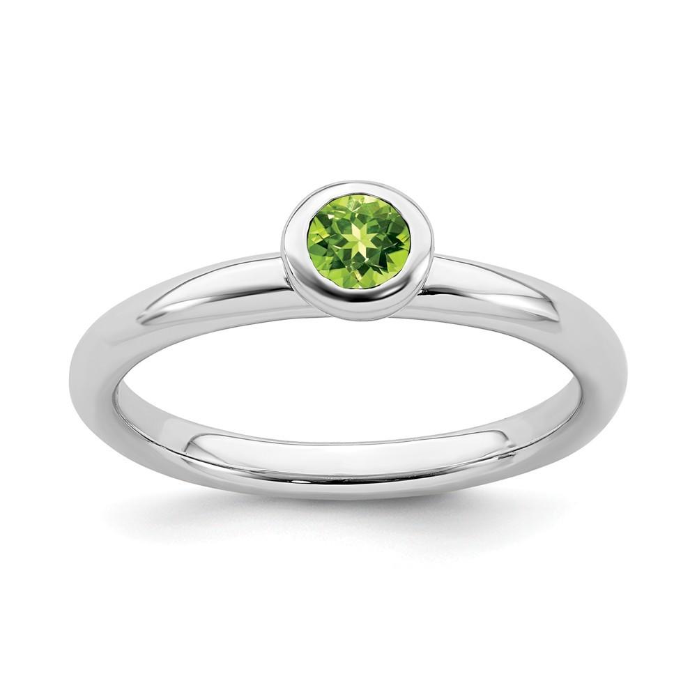 Jewelryweb Sterling Silver Stackable Expressions Low 4mm Round Peridot Ring - Size 7