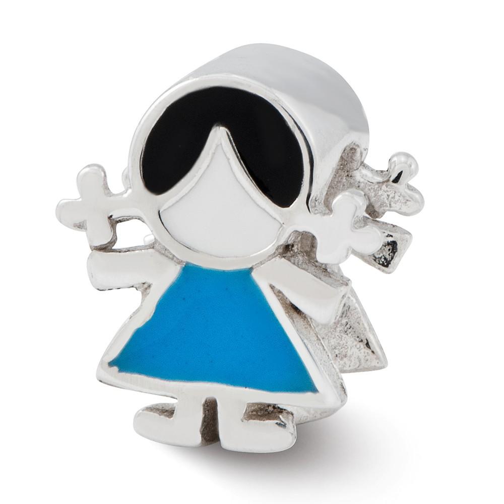 Jewelryweb Sterling Silver Reflections Blue Dress Girl Bead Charm