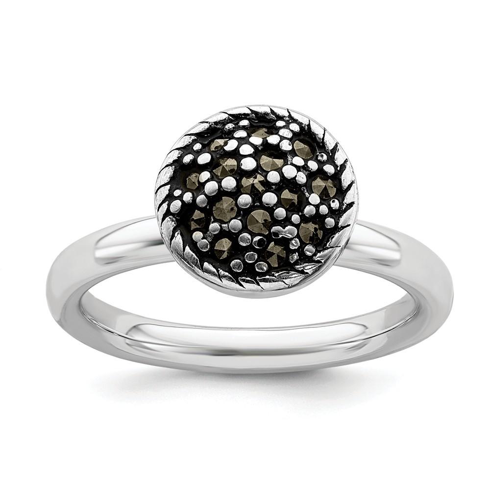 Jewelryweb 2.25mm Sterling Silver Stackable Expressions Marcasite Ring - Size 5