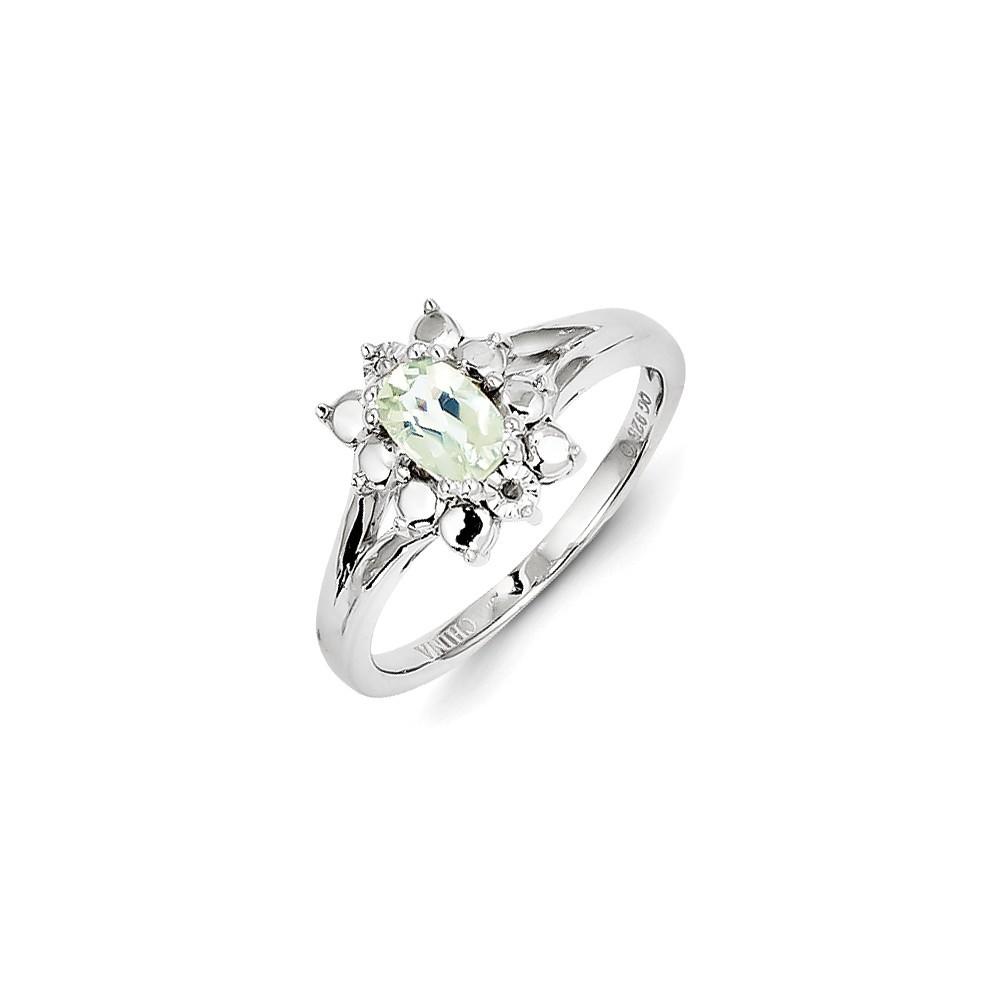 Jewelryweb Sterling Silver Green Amethyst Diamond Ring - Size 9