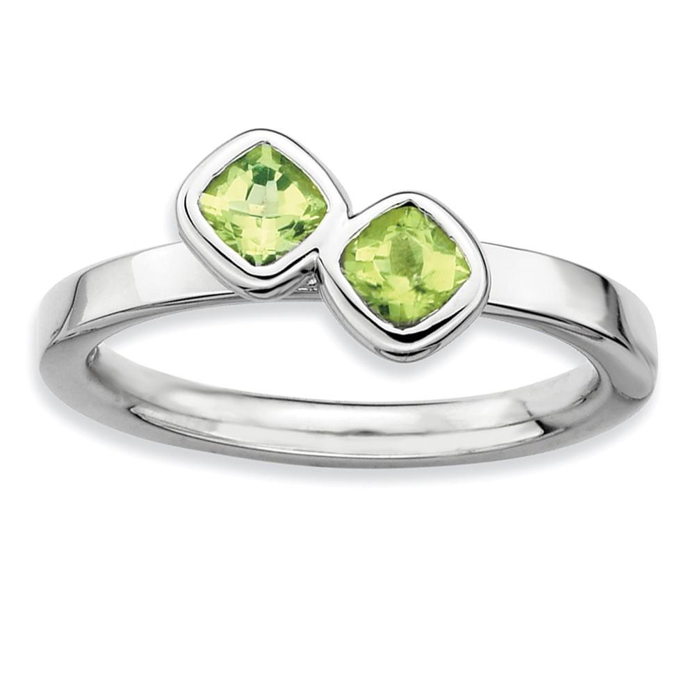 Jewelryweb Sterling Silver Stackable Expressions Db Cushion Cut Peridot Ring - Size 10