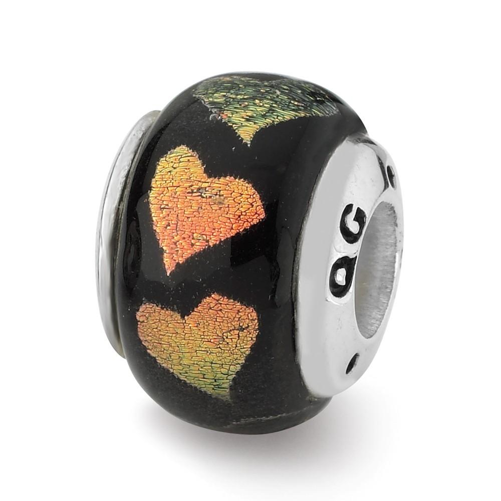 Jewelryweb Sterling Silver Reflections Orange Green Hearts Dichroic Glass Bead Charm