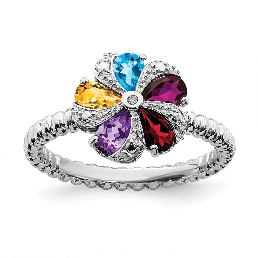 Jewelryweb 2.25mm Sterling Silver Stackable Expressions Gemstone and Diamond Ring - Size 10