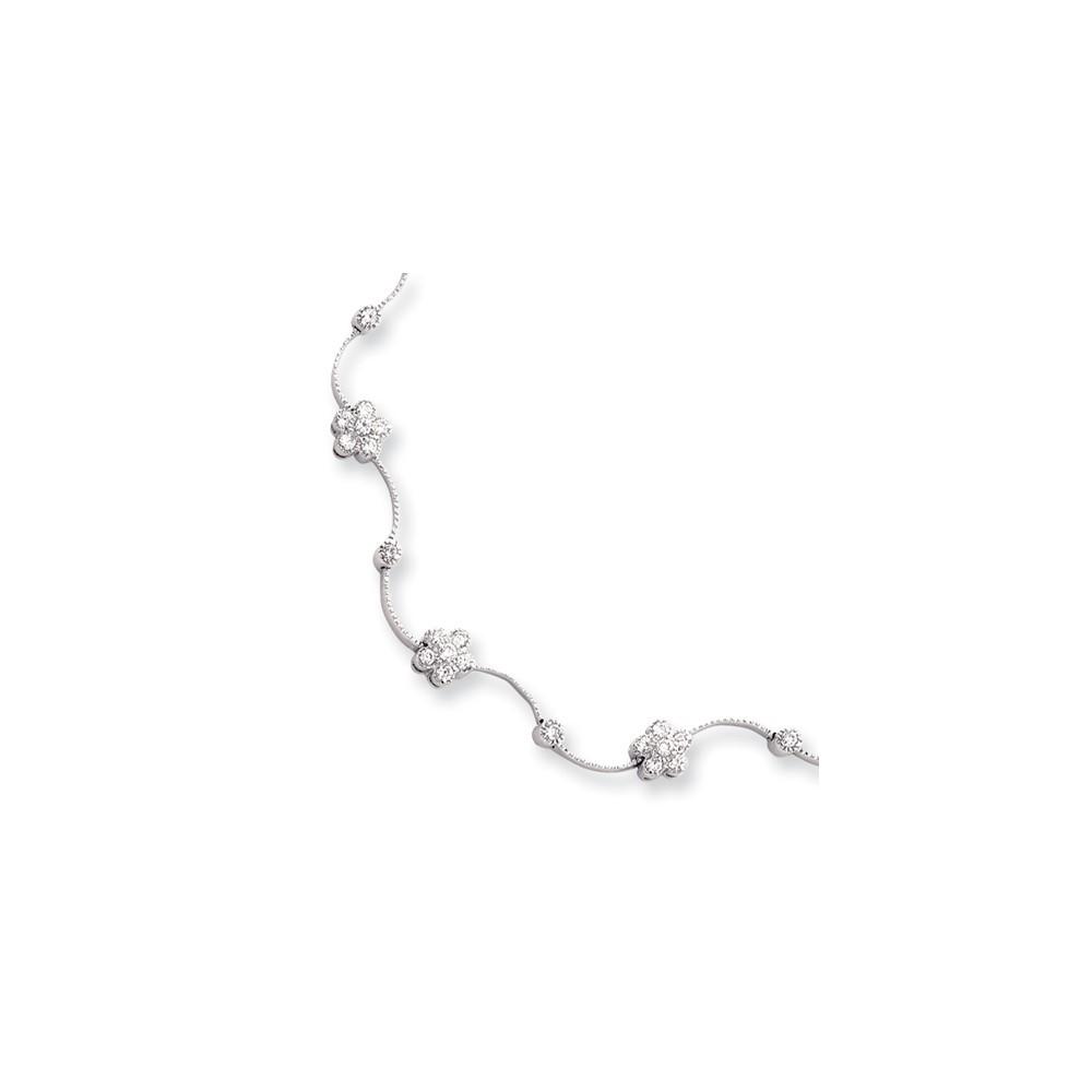 Jewelryweb Rhodium-plated Cubic Zirconia Flower Wave Necklace - 18 Inch