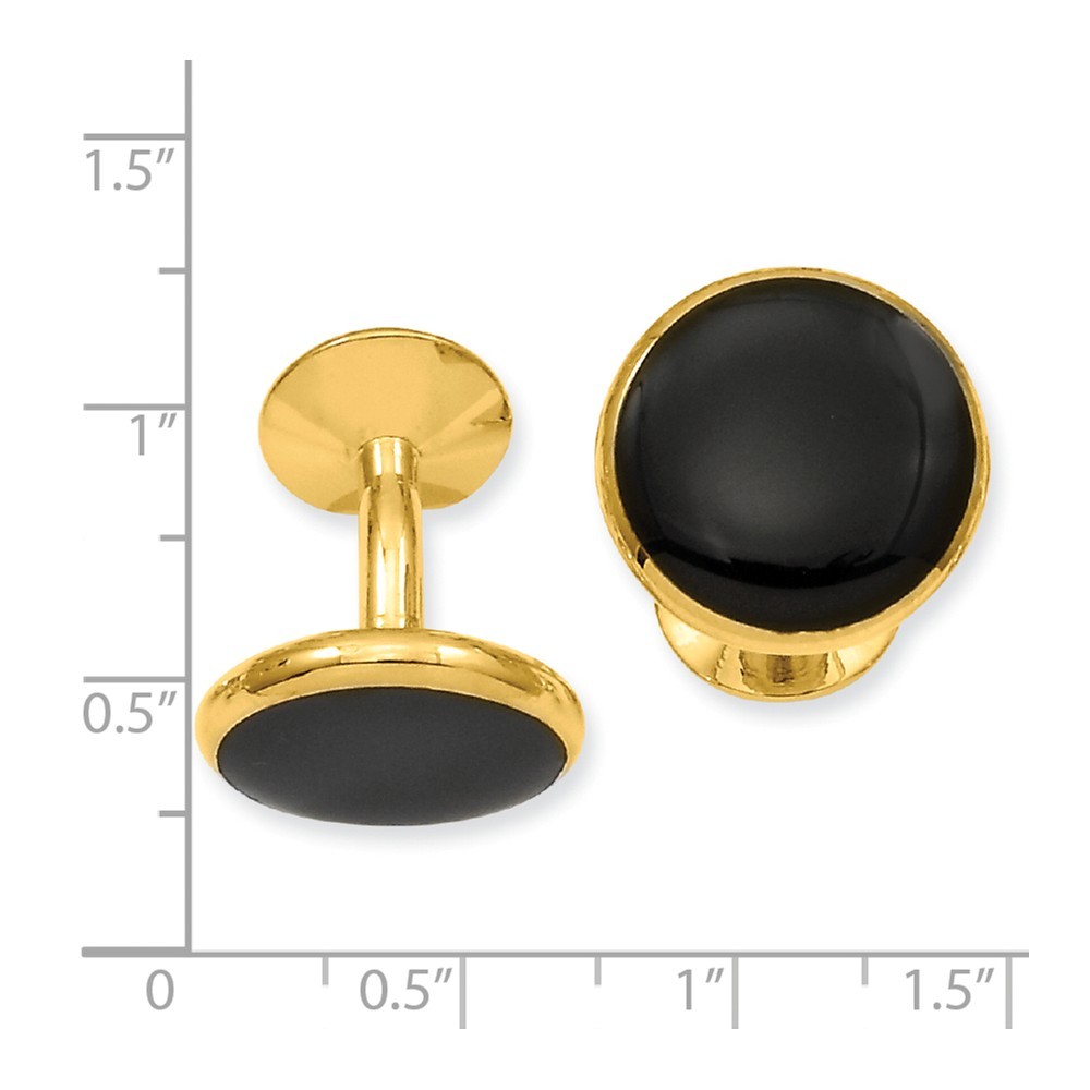 Jewelryweb Gold-Flashed Round Black Epoxy Cuff Links