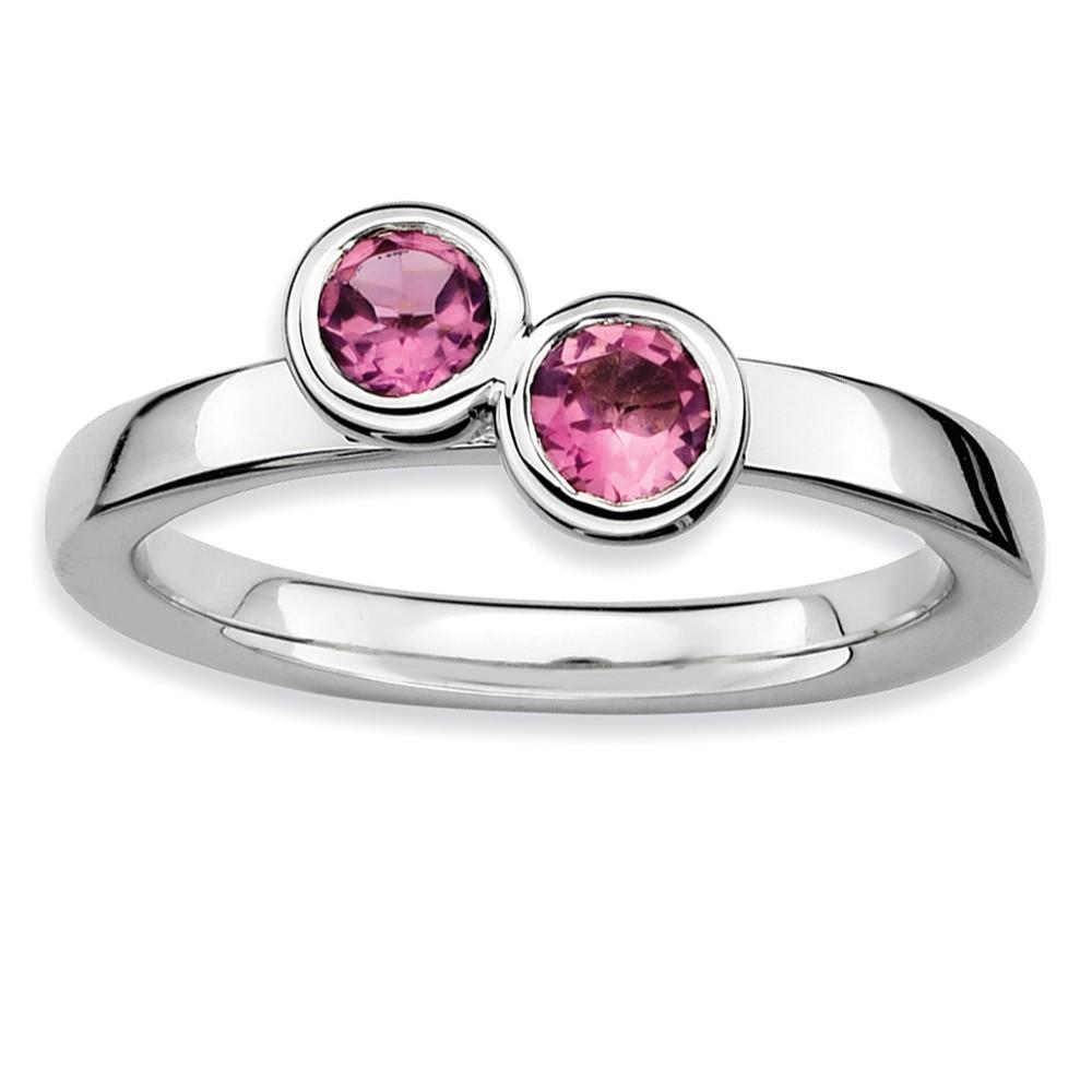 Jewelryweb Sterling Silver Stackable Expressions Db Round Pink Tourm. Ring - Size 7