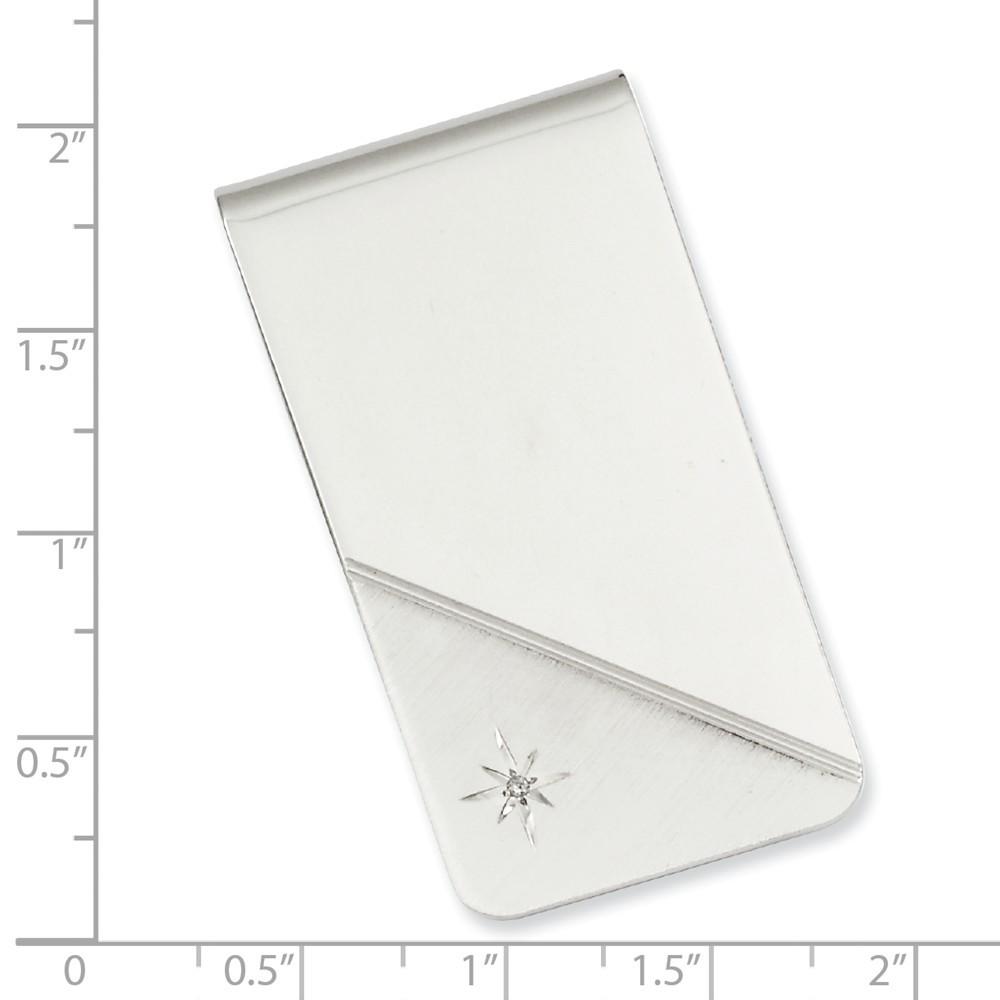 Jewelryweb Silver-plated and Rhodium Star .001ct. Diamond Money Clip