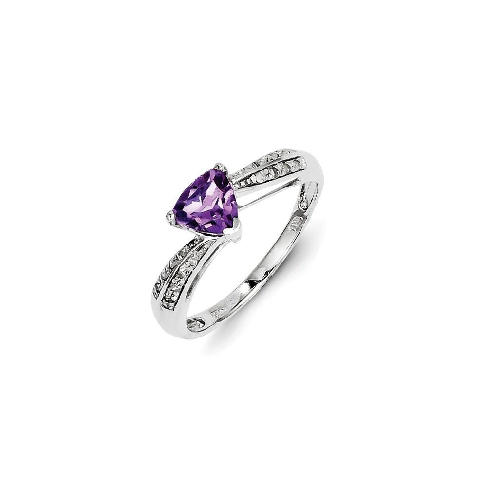 Jewelryweb Sterling Silver Rhodium Plated Diamond and Amethyst Ring - Size 9