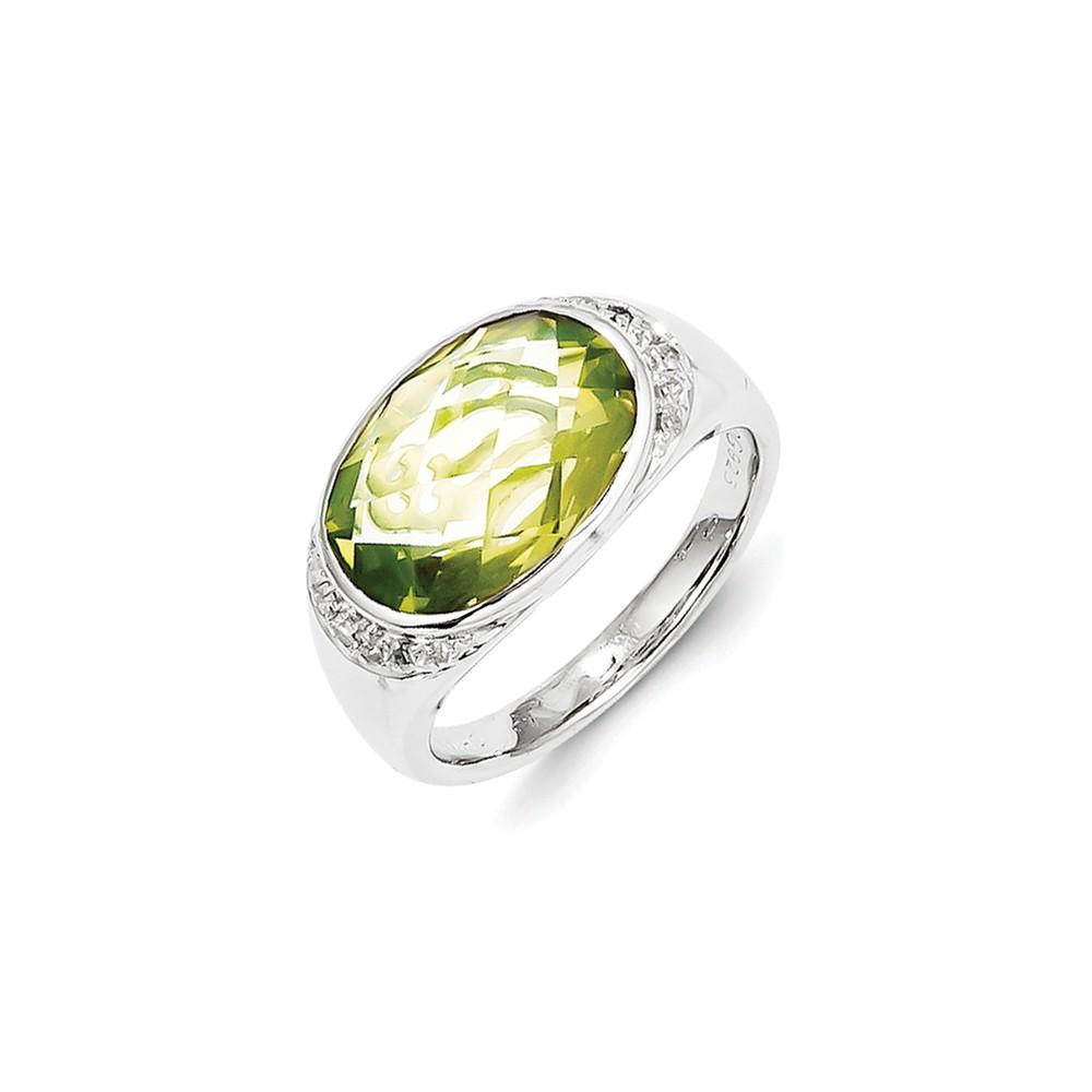 Jewelryweb Sterling Silver Diamond and Lime Quartz Ring - Size 9