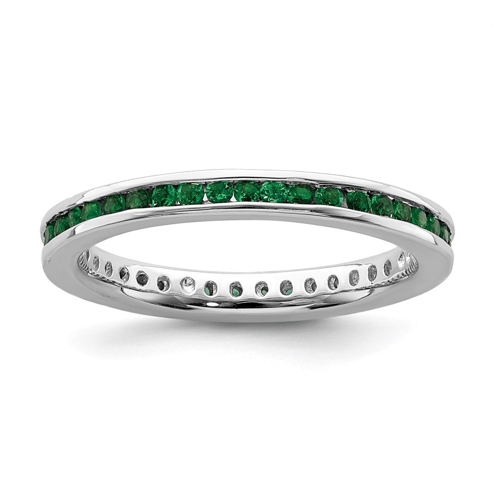Jewelryweb 2.5mm Sterling Silver Stackable Expressions Polished Created Emerald Ring - Size 8
