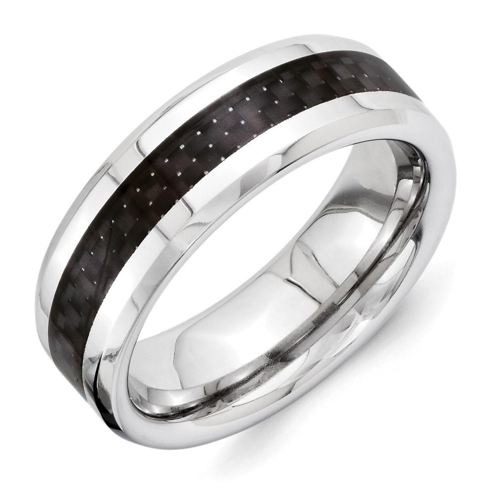 Jewelryweb Vitalium Black Carbon Fiber 8mm Beveled Edge Polished Band Ring - Size 12