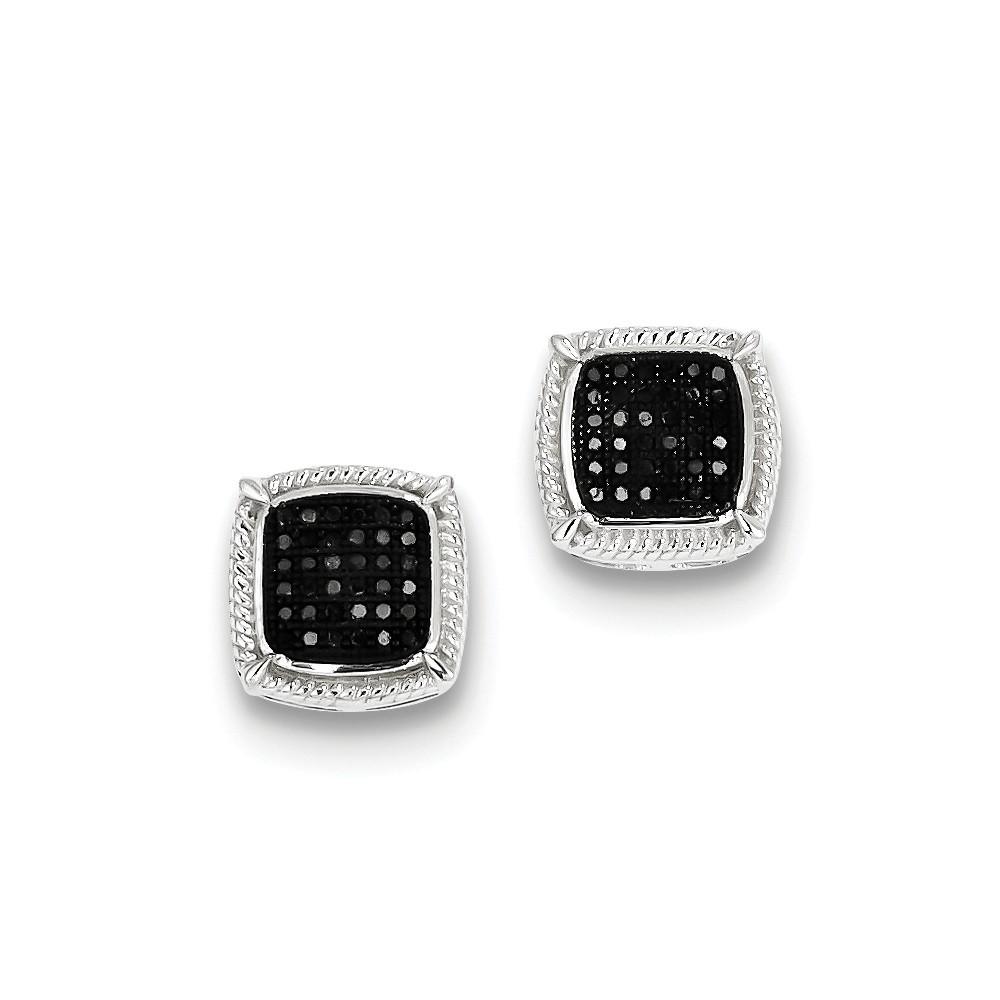 Jewelryweb Sterling Silver Black Diamond Earrings