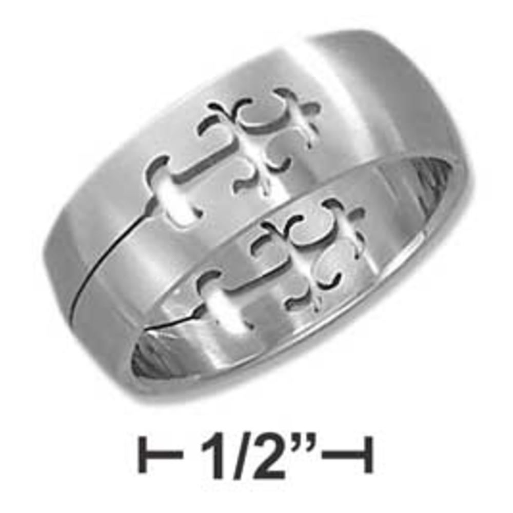 Jewelryweb Stainless Steel Mens 8mm Brush Finish Fancy Cross Cut-out Band Ring - Size 12