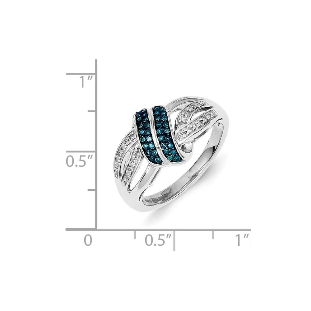 Jewelryweb Sterling Silver White and Blue Diamond Ring - Size 7
