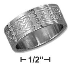 Jewelryweb Stainless Steel Mens 9mm Brush Finish Etched Celtic Knot Band Ring - Size 10