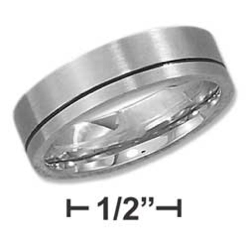 Jewelryweb Stainless Steel Mens 6mm Brush Finish and Black Stripe Wedding Band Ring - Size 14