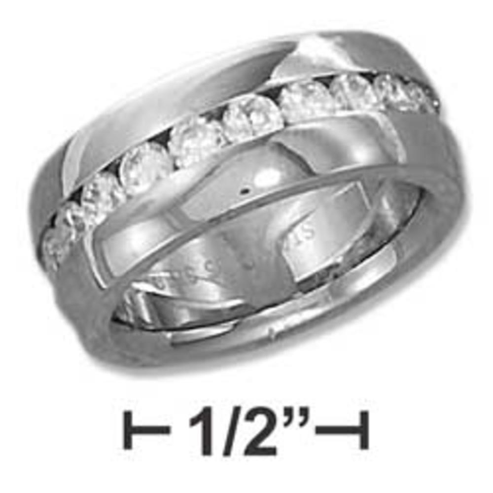 Jewelryweb Stainless Steel 8mm Continuous Channel Set Cubic Zirconia Band Ring - Size 6