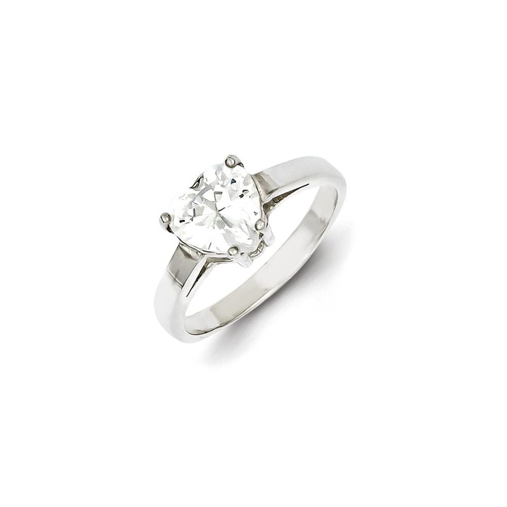 Jewelryweb Sterling Silver Solitaire Heart Cubic Zirconia Ring - Size 7
