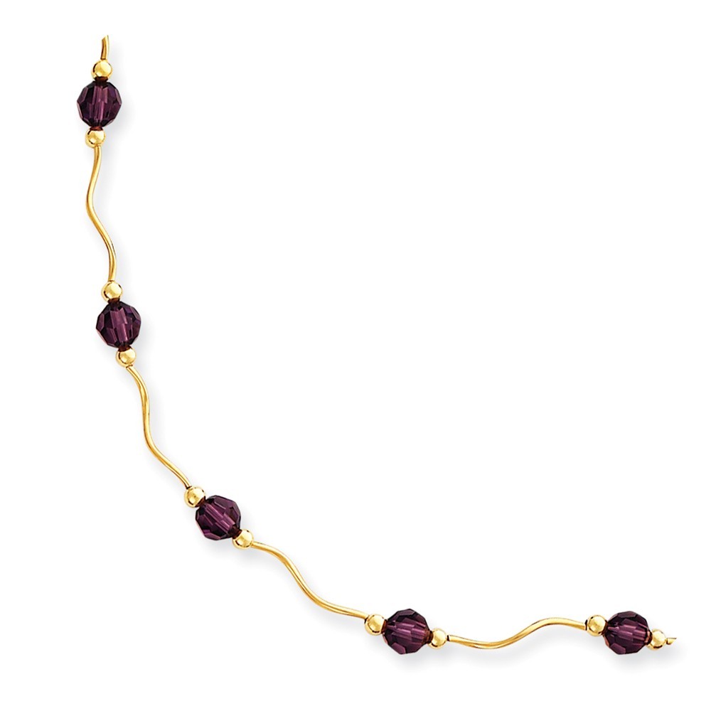 Jewelryweb 14k Yellow Gold Amethyst Crystal Bead 2 Inch Extension Necklace - Lobster Claw