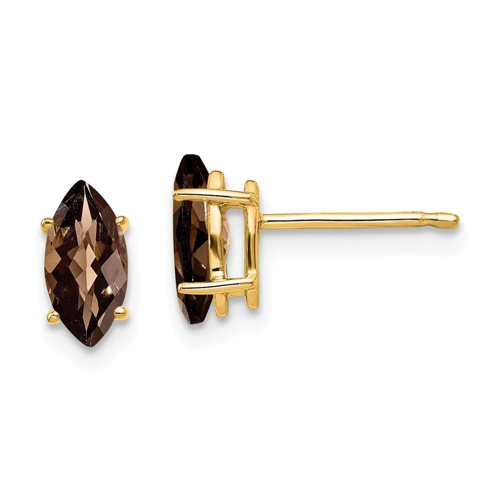 Jewelryweb 14k Yellow Gold 8x4 Marquise Smokey Quartz Earrings - Measures 9x4mm Wide