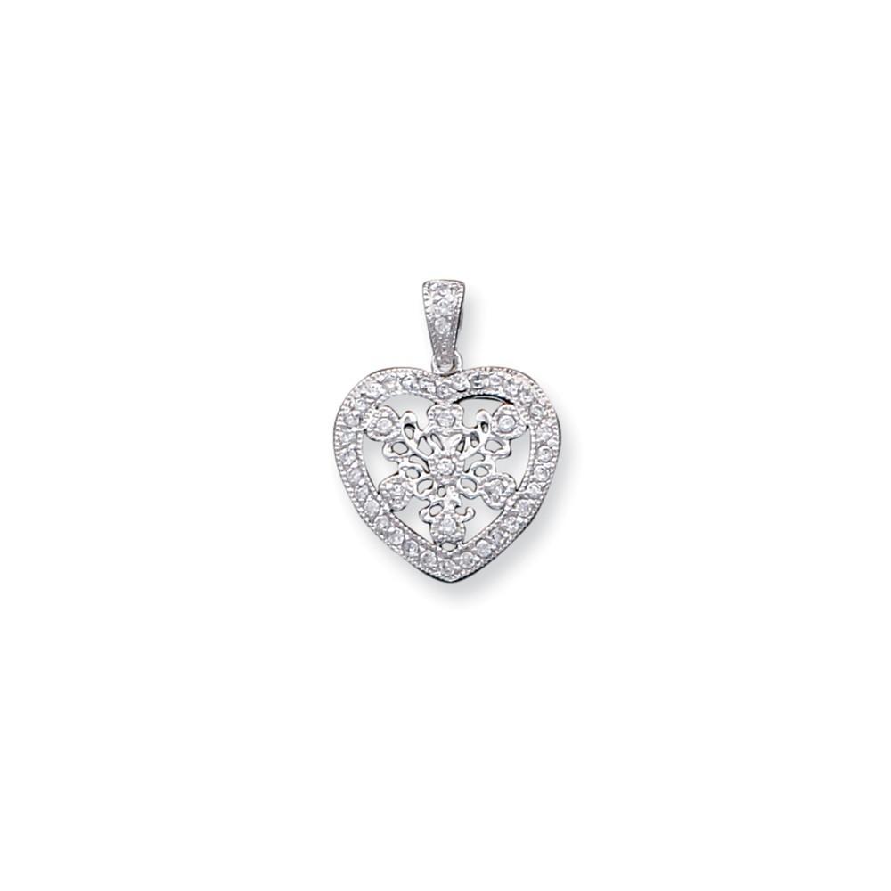 Jewelryweb Sterling Silver Cubic Zirconia Fancy Heart Pendant