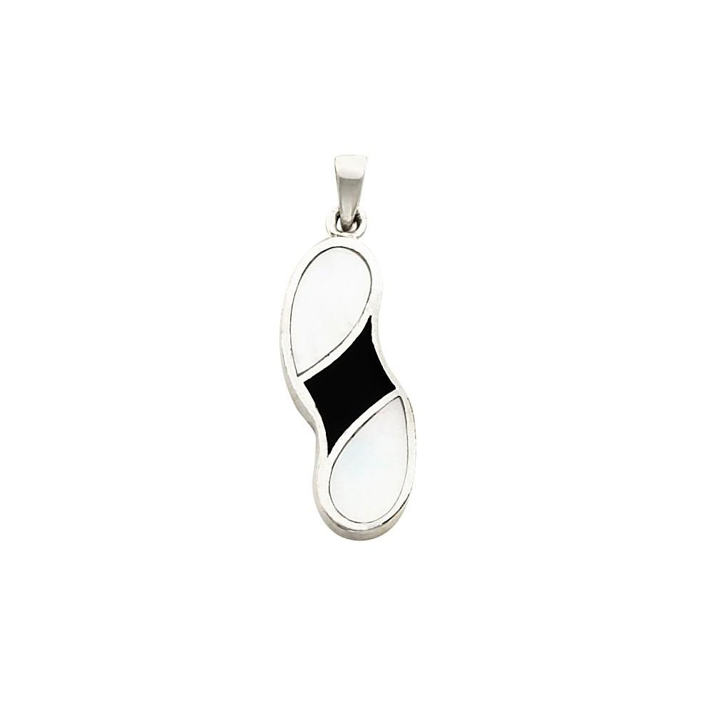 Jewelryweb Sterling Silver Simulated Onyx and Simulated Mother of Pearl Pendant