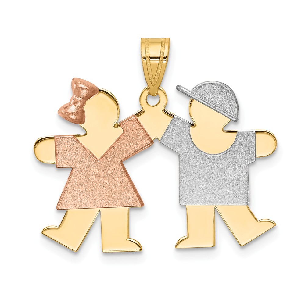 Jewelryweb 14k Tri-Color Gold Sml. Girl on Left Boy on Right Charm