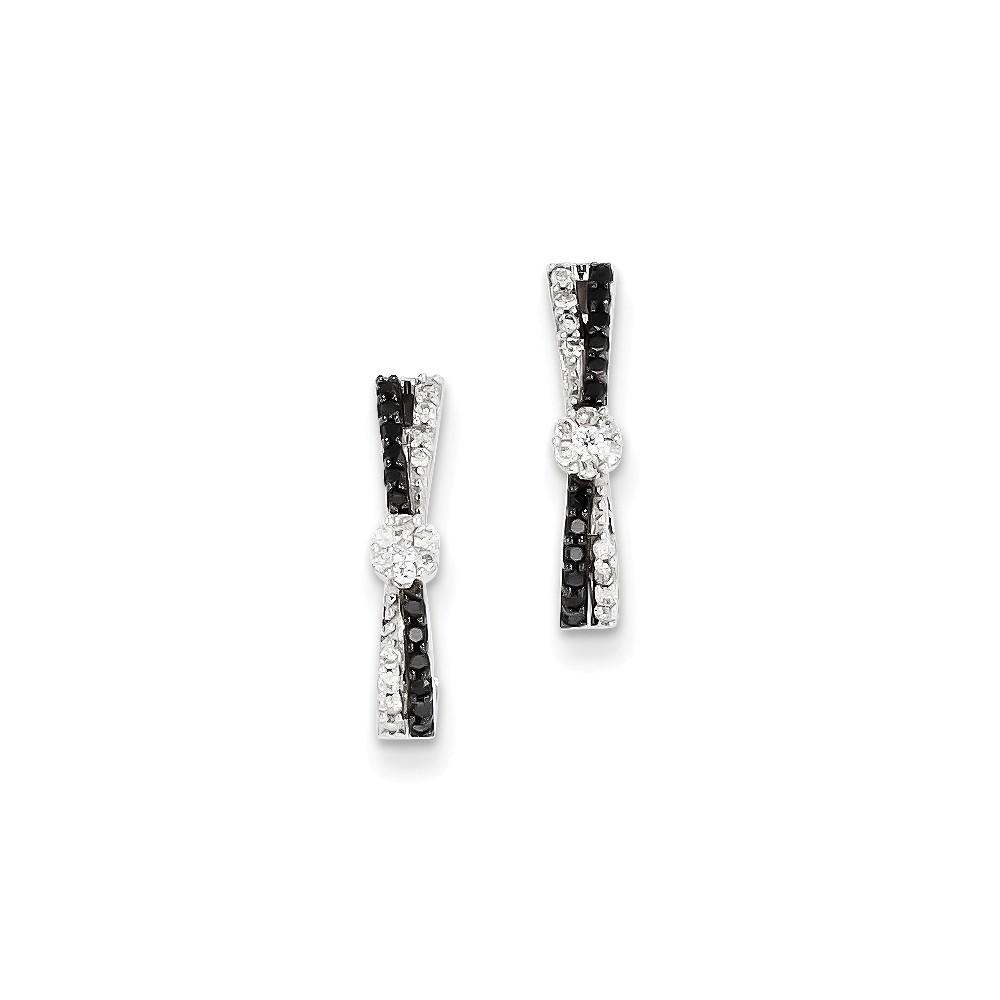 Jewelryweb 14k White Gold With Black and White Diamond J-hoop Post Earrings