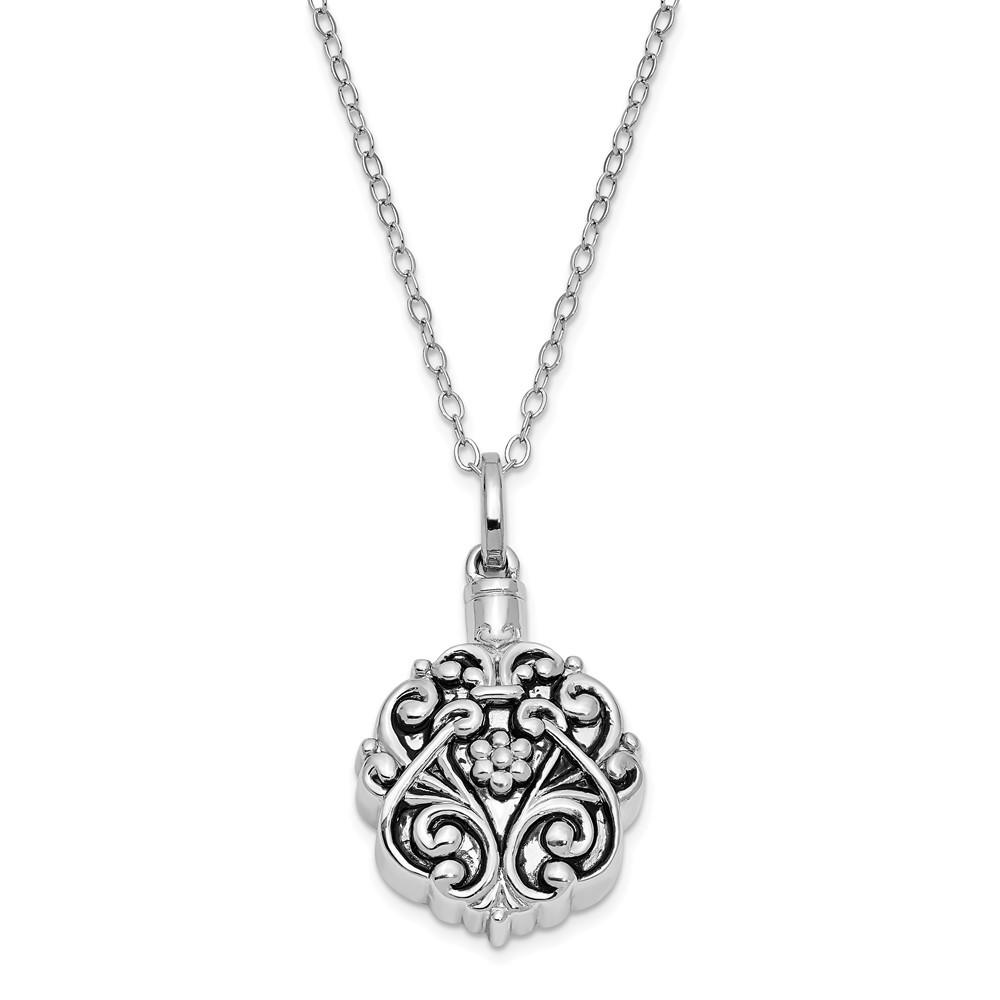 Jewelryweb Sterling Silver Antiqued Scroll Circle Remembrance Necklace - 18 Inch