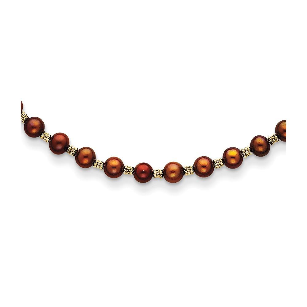Jewelryweb 14k Yellow Gold Brown Freshwater Cultured Pearl and Bead Necklace - 16 Inch - Lobster Claw