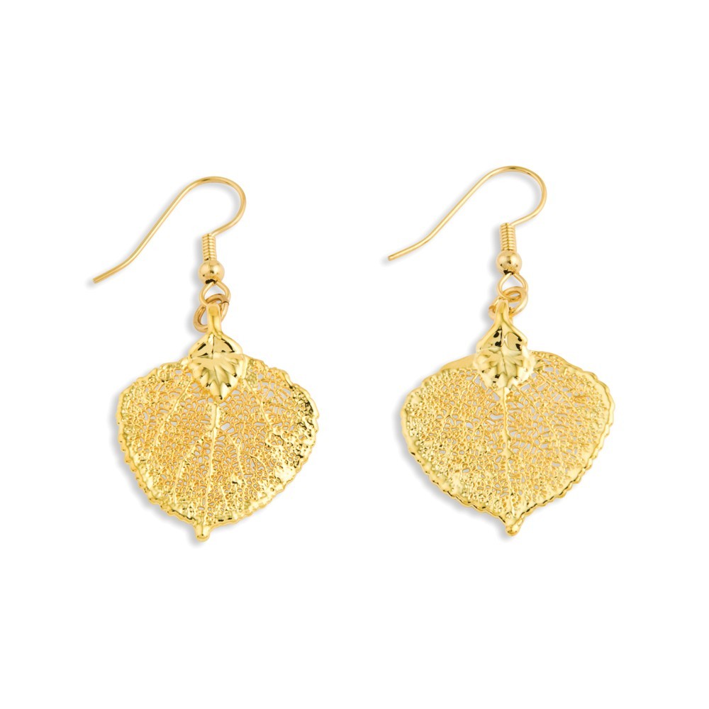 Jewelryweb 24k Gold Dipped Aspen Leaf Dangle Earrings - Measures 46x26mm Wide