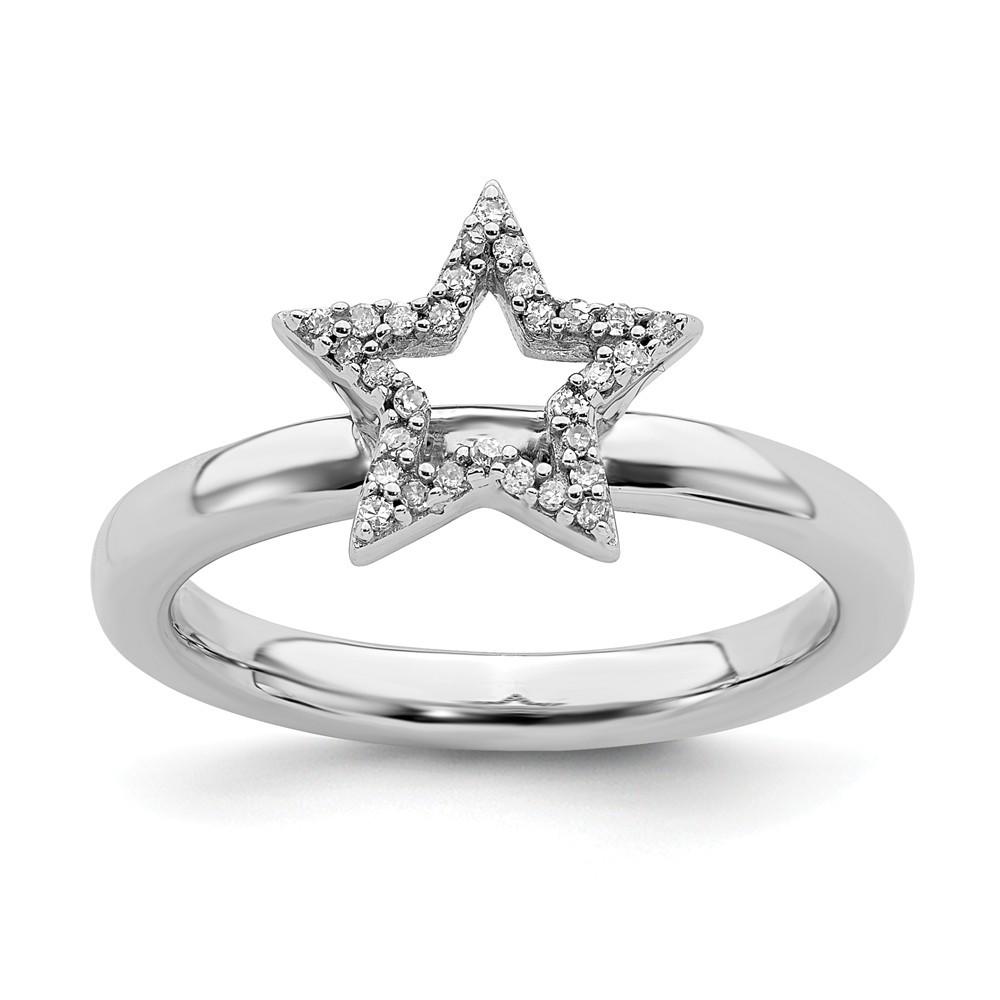 Jewelryweb Sterling Silver Stackable Expressions Star Diamond Ring - Size 6