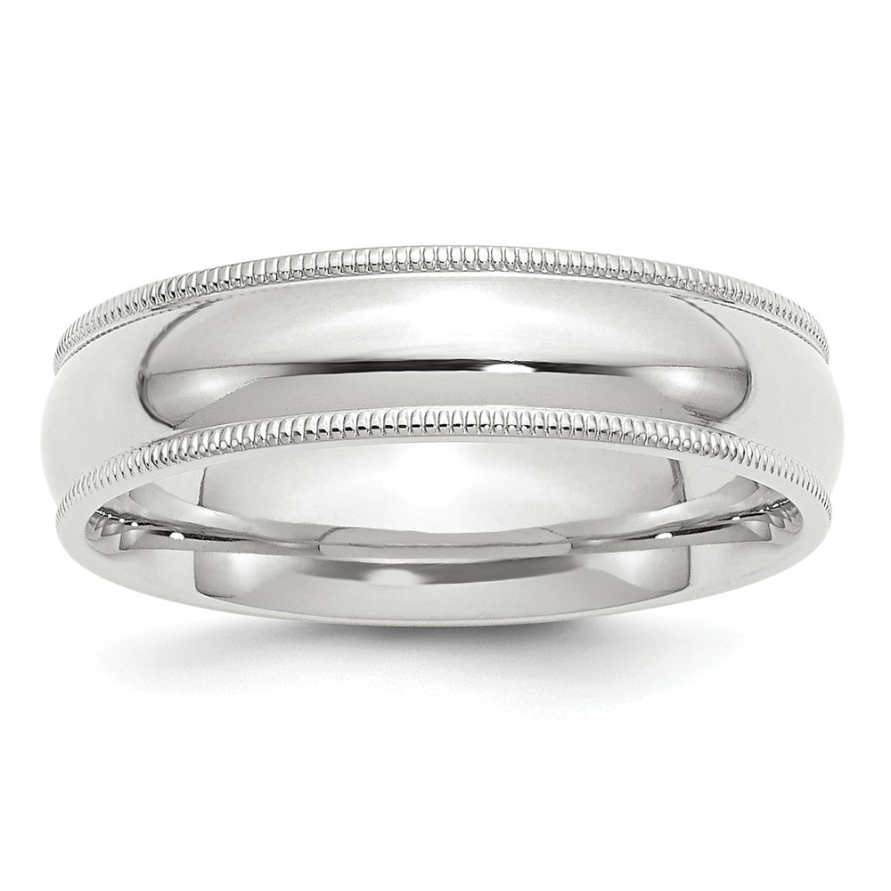 Jewelryweb 10k White Gold 6mm Milgrain Comfort Fit Band Size 9.5 Ring