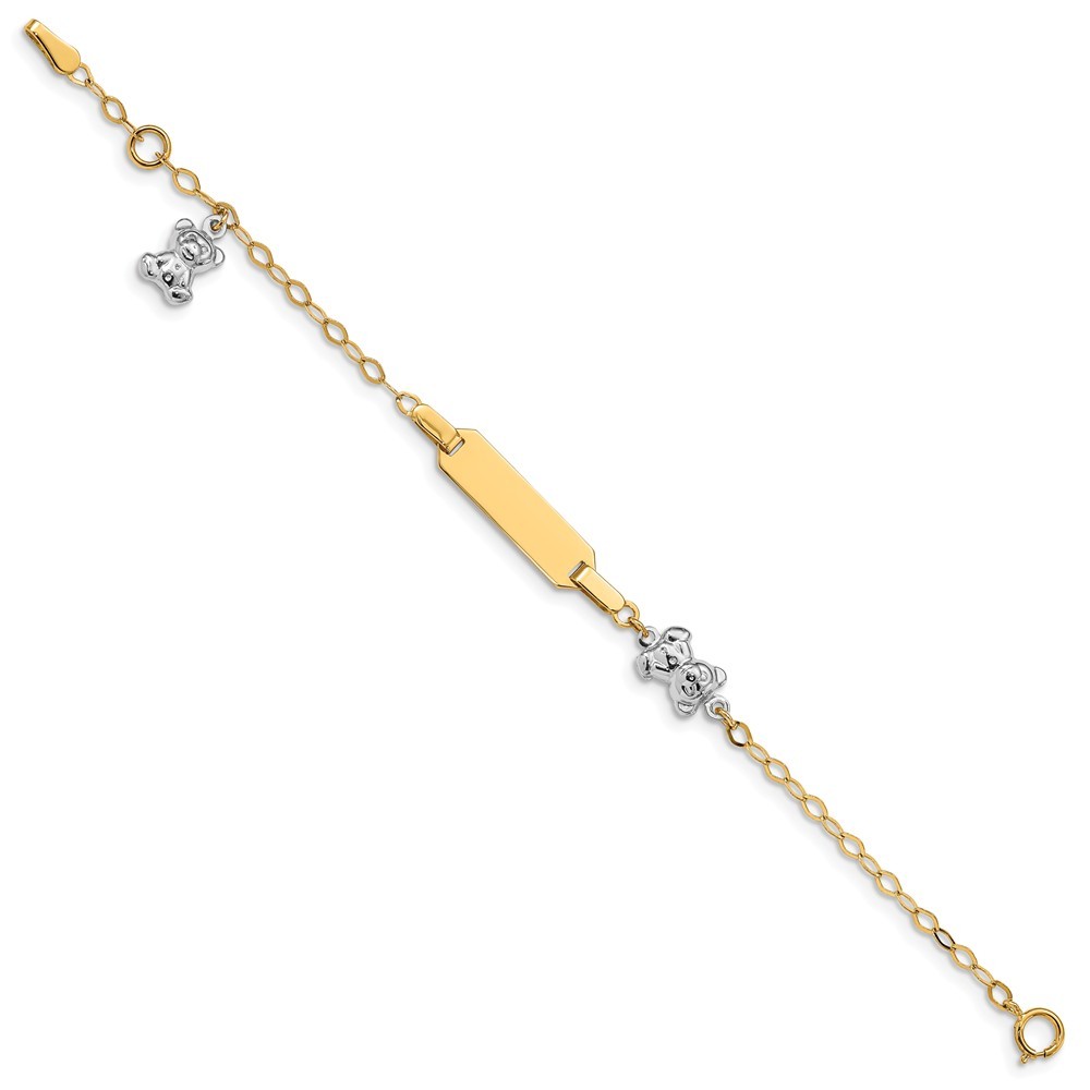 Jewelryweb 14k Two-Tone Gold Polished Teddy Bear ID Baby Bracelet - Measures 5mm Wide