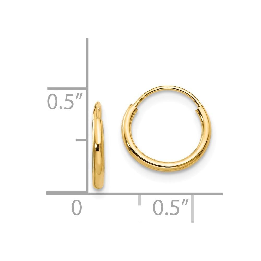 Jewelryweb 14k Yellow Gold Endless Hoop Earrings - Measures 9x9mm
