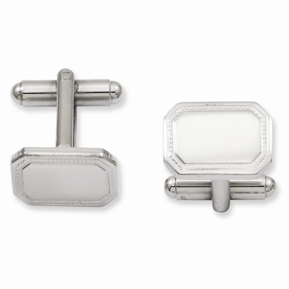 Jewelryweb Rhodium-plated Polished Rectangle Cuff Links