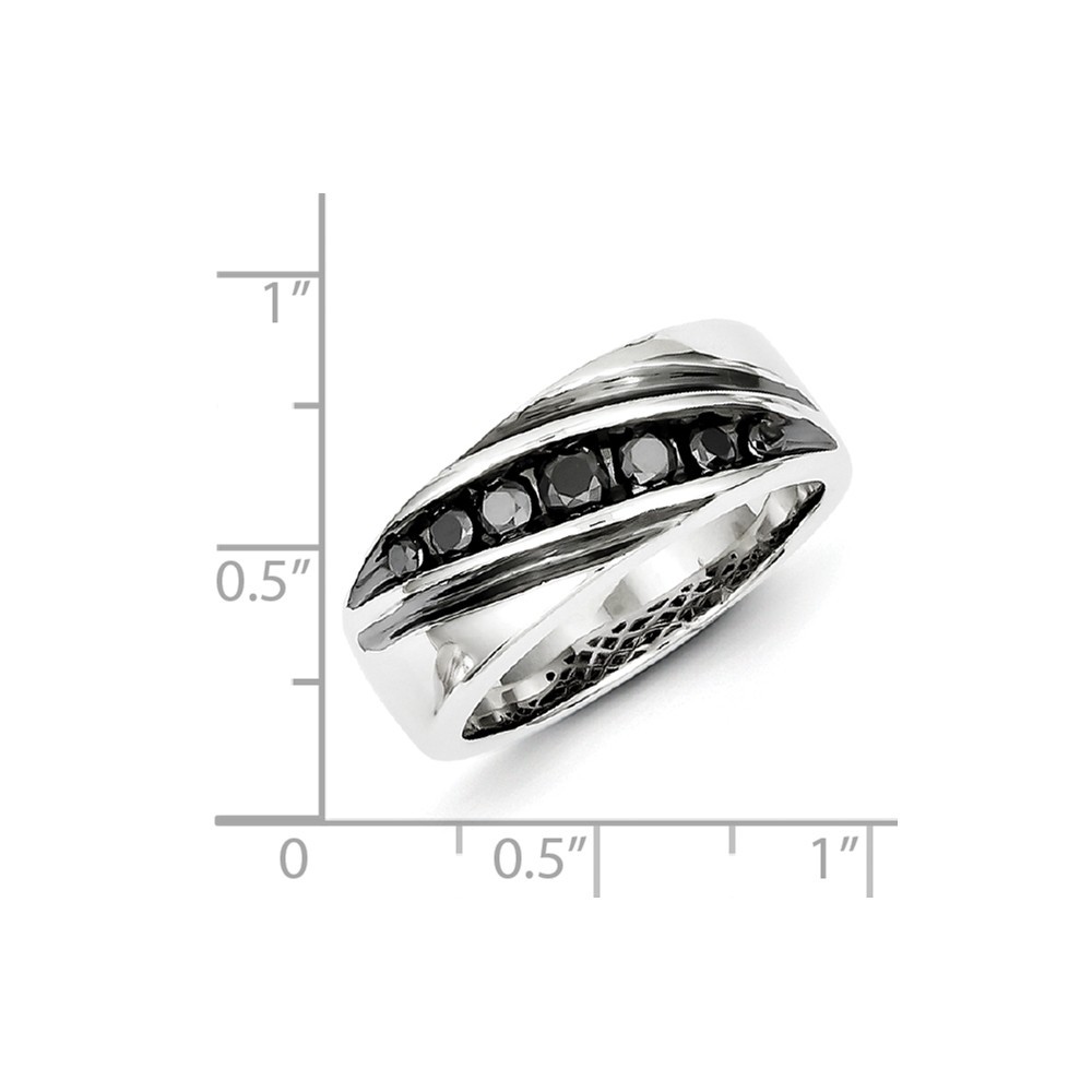 Jewelryweb Sterling Silver Black Diamond Mens Band Ring - Size 10 - Measures 7.8mm Wide