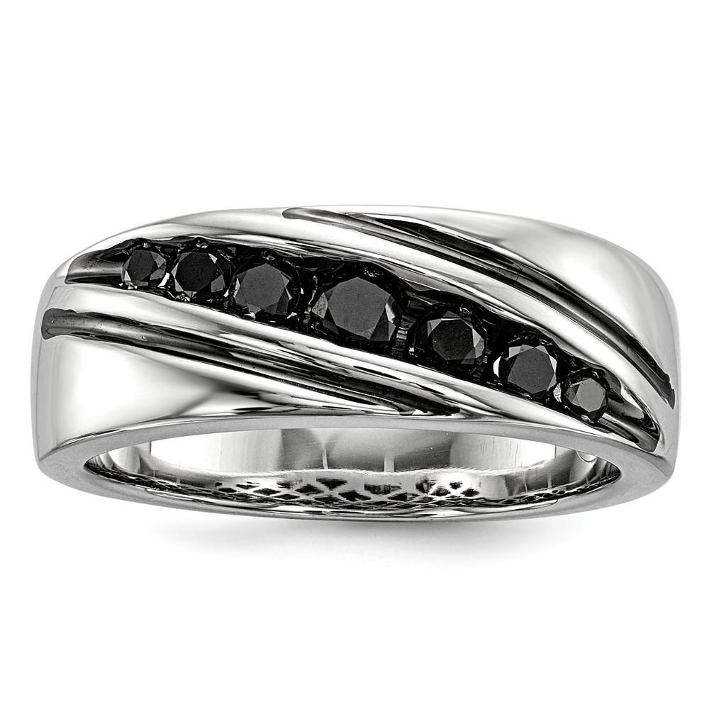 Jewelryweb Sterling Silver Black Diamond Mens Band Ring - Size 9 - Measures 7.8mm Wide