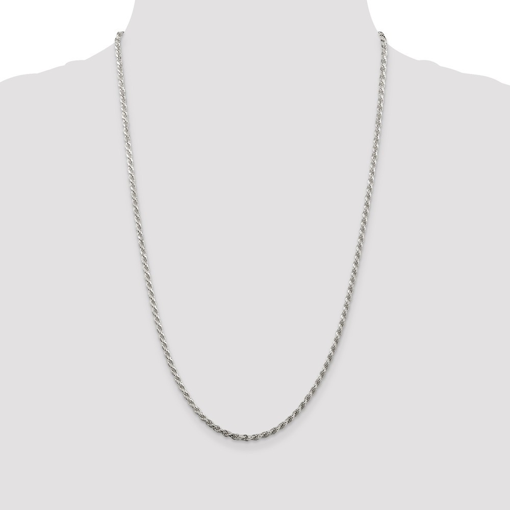 Jewelryweb Sterling Silver 2.75mm D-Cut Rope Chain Necklace - 22 Inch - Lobster Claw