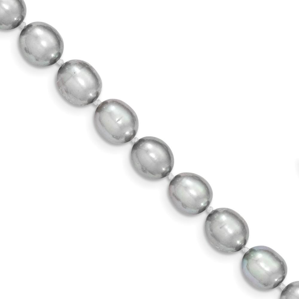 Jewelryweb 14k White Gold 8-8.5mm Grey Freshwater Cultured Pearl Bracelet - 7.25 Inch