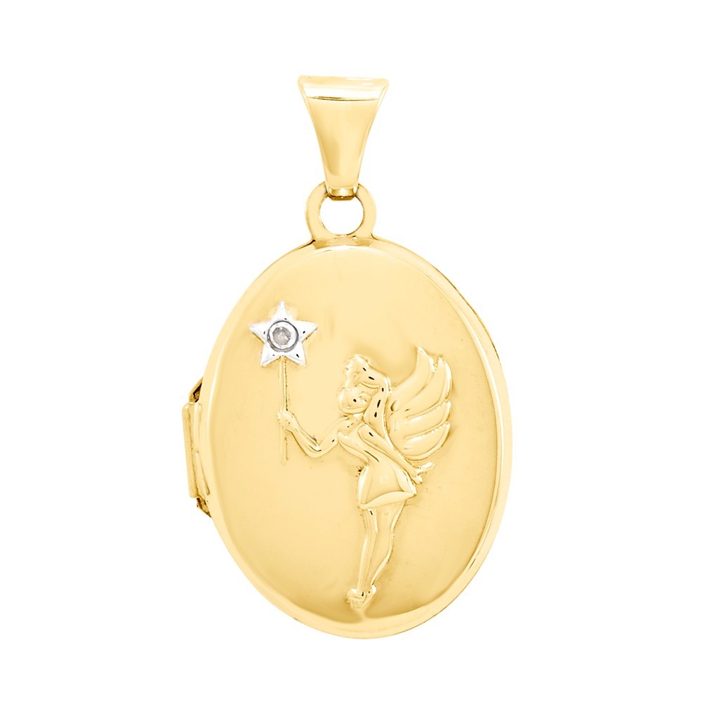 Jewelryweb 14k Yellow Gold 17mm Oval Rhodium Diamond Wishkeeper Locket
