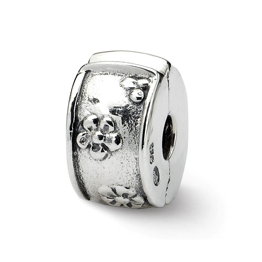 Jewelryweb Sterling Silver Reflections Hinged Floral Clip Bead Charm