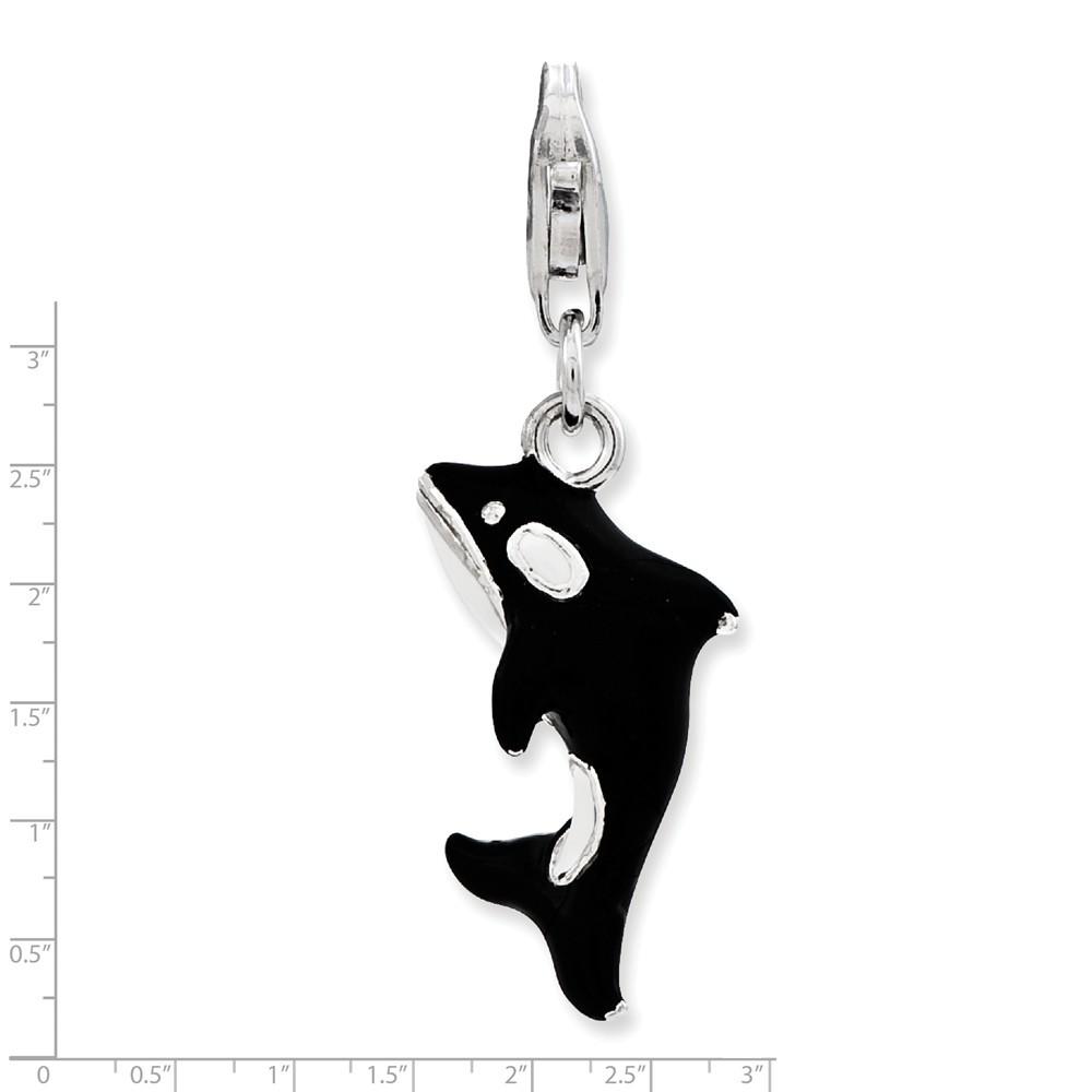 Jewelryweb Sterling Silver 3-d Enameled Orca Whale With Lobster Clasp Charm